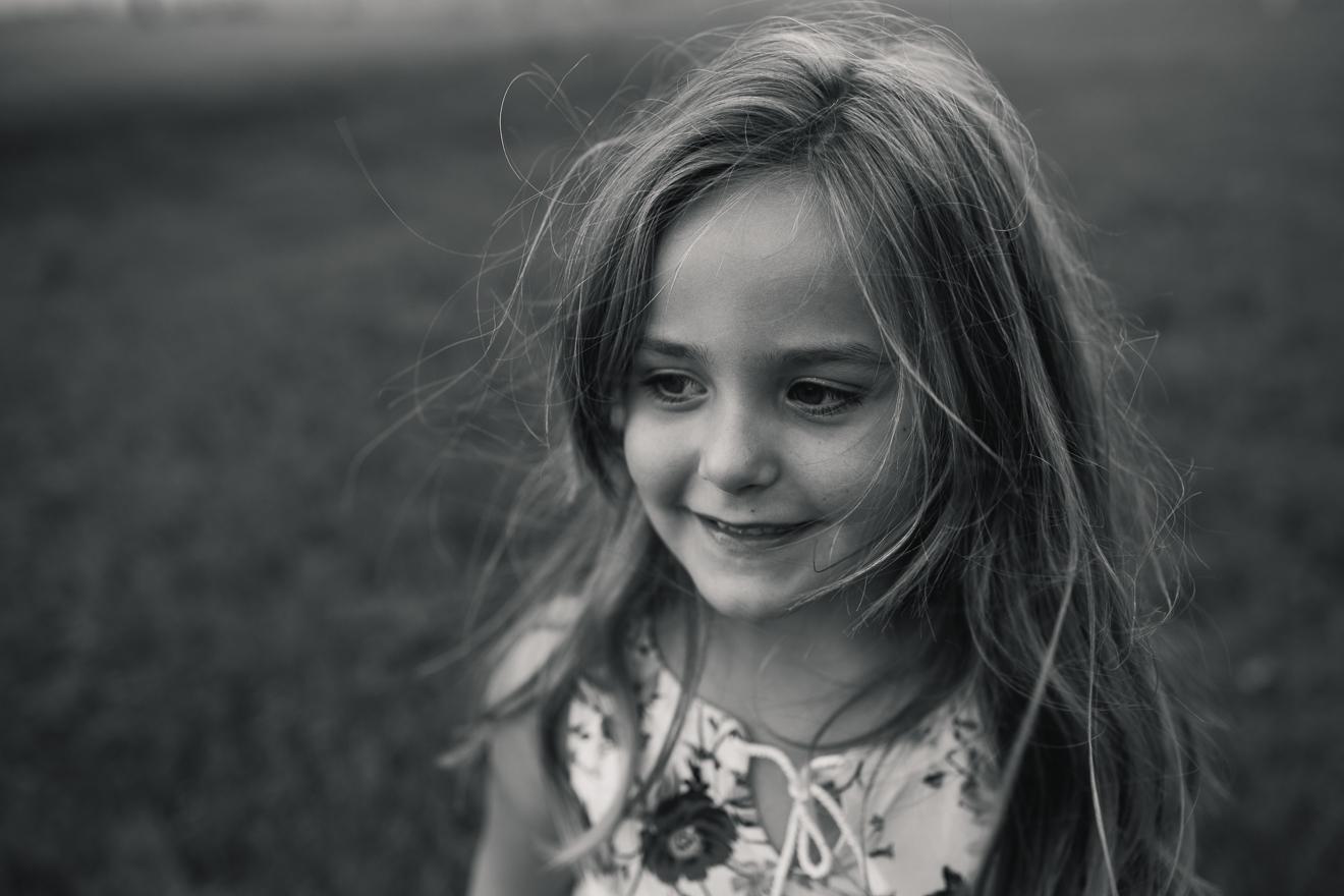 Black and white image of little girl in Keller Southlake Texas